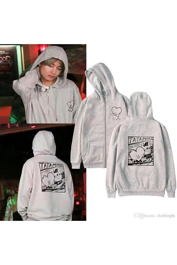 DEST NE Day Light BTS Tata Mang Printed Oversize Zippered Gray Unisex Hooded Cardigan Trendyol