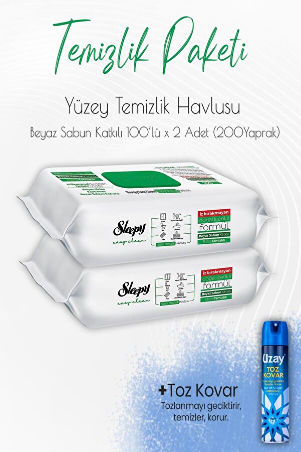 Sleepy Düvenci Temizlik Paketi 4 (Beyaz Sabun Temizlik Havlusu 200 Yaprak ve Toz Kovar)