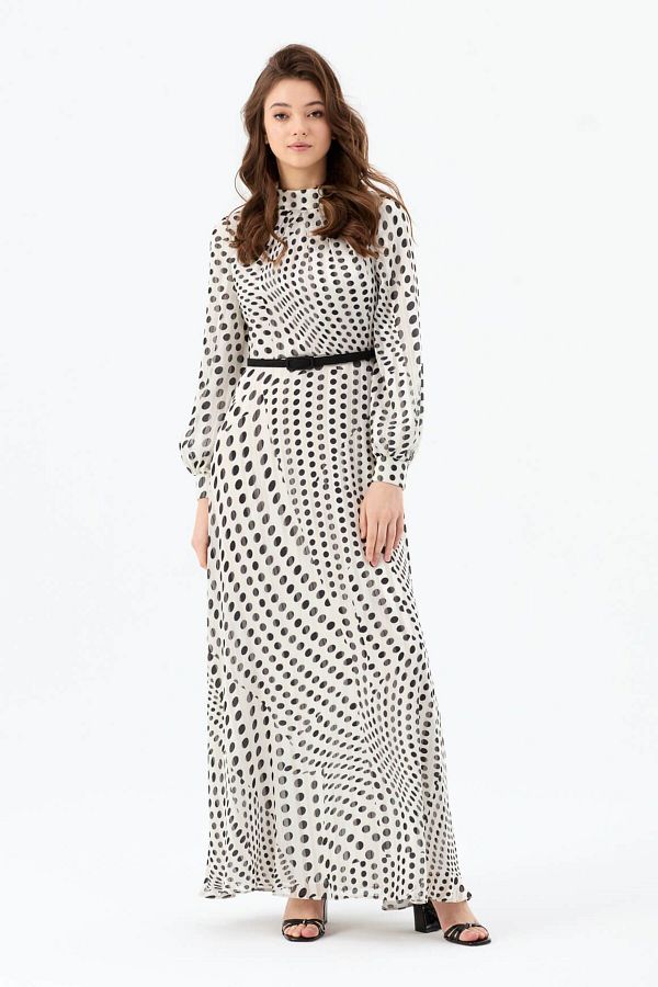 Esswaap-Printed Point Patterned Dress Black 1