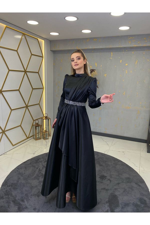Belted evening dress best sale