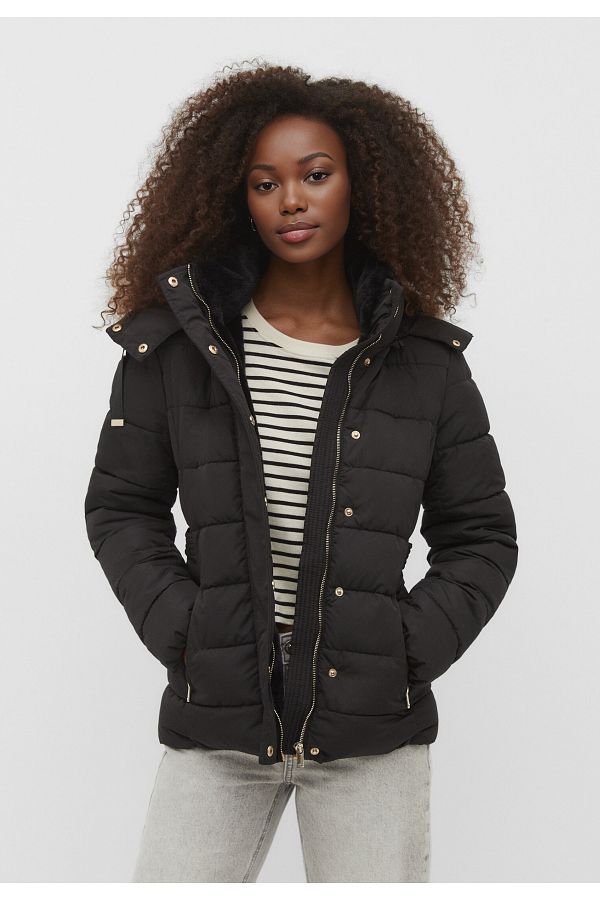 VODENS Women s Black Waterproof Down Jacket with Removable Hood Trendyol