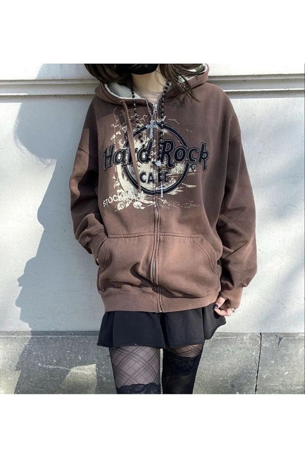 DEEFWEAR-Deefcollection Y2K Hardrock Hooded Zippered Sweatshirt 1