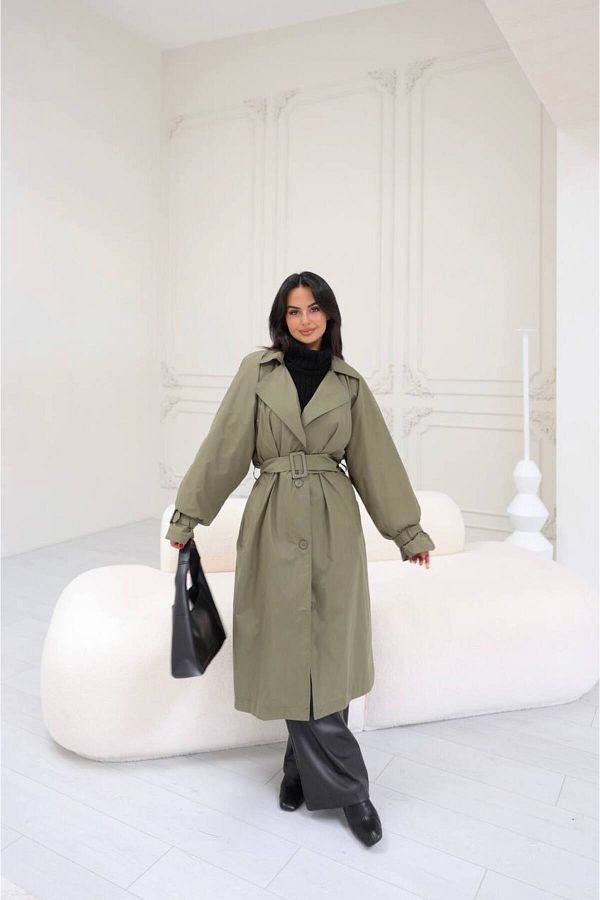 MYA Women s Long Belted Trench Coat with Belt Buckle Trendyol
