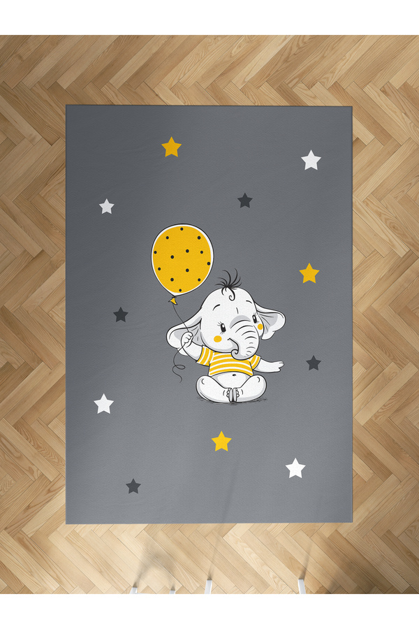 MEKTA HOME BEBEK VE ÇOCUK ODASI Sarı Filli Balon Desenli Halı