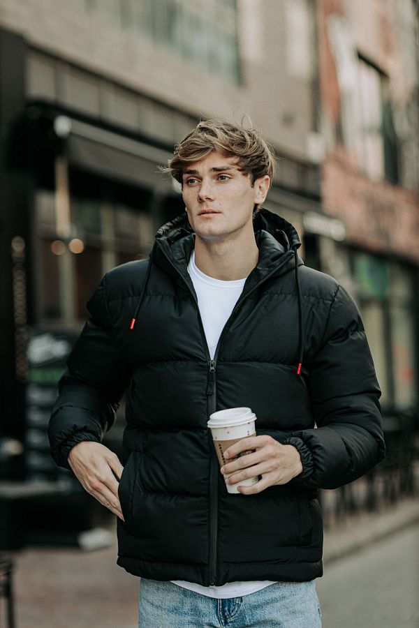 Densmood MEN S BLACK HOODED WATER AND WIND RESISTANT INSIDE LINED WINTER COAT Trendyol
