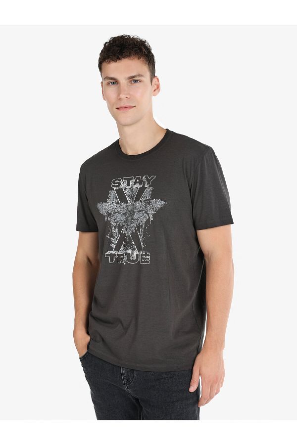 Colin's-Crew Neck Printed Anthracite Men's Short Sleeve T-Shirt 1