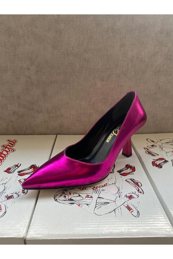 Ozmen Women s Fuchsia Metallic Medium Heels 7cm Stiletto Trendyol