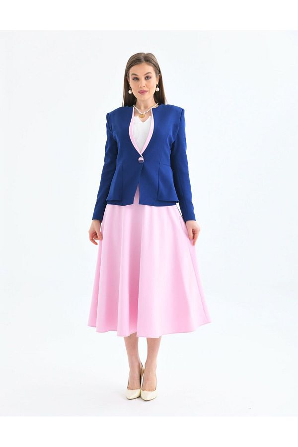 nodilife Flared Skirt Suit Navy Blue Trendyol