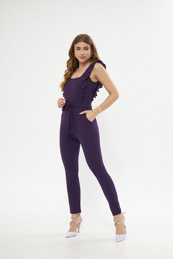 ModaLy Moda FLEXIBLE CREPE FABRIC PURPLE COLOR NIGHT LEG JUMPSUIT WITH POCKETS AND BELT GL 106 582019 Trendyol
