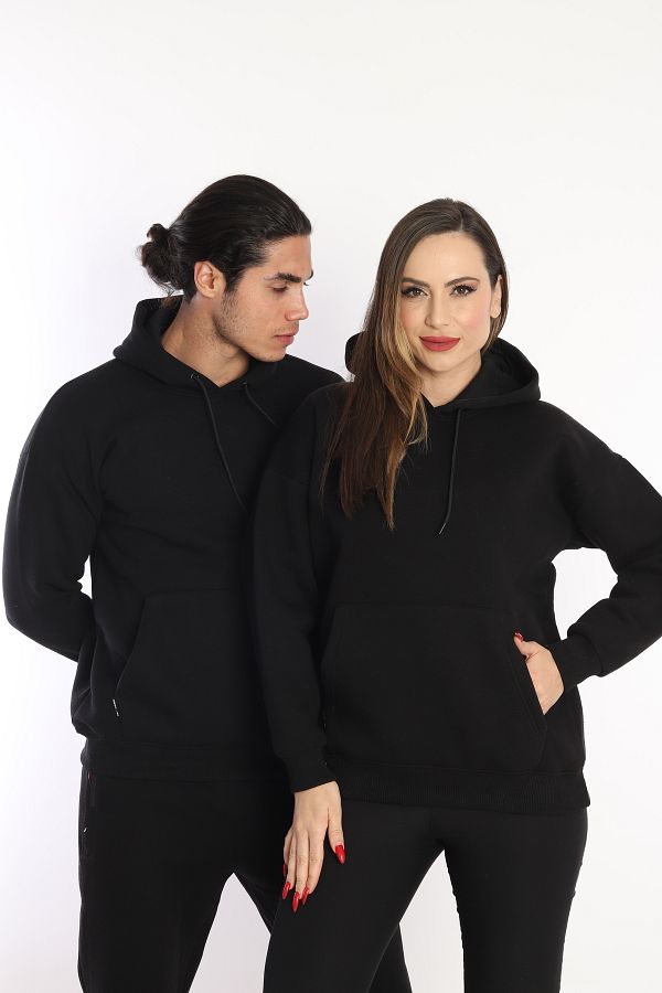 NEED L FE Women s Cotton Black Hooded Kangaroo Pocket Slim Fit Sweat Trendyol