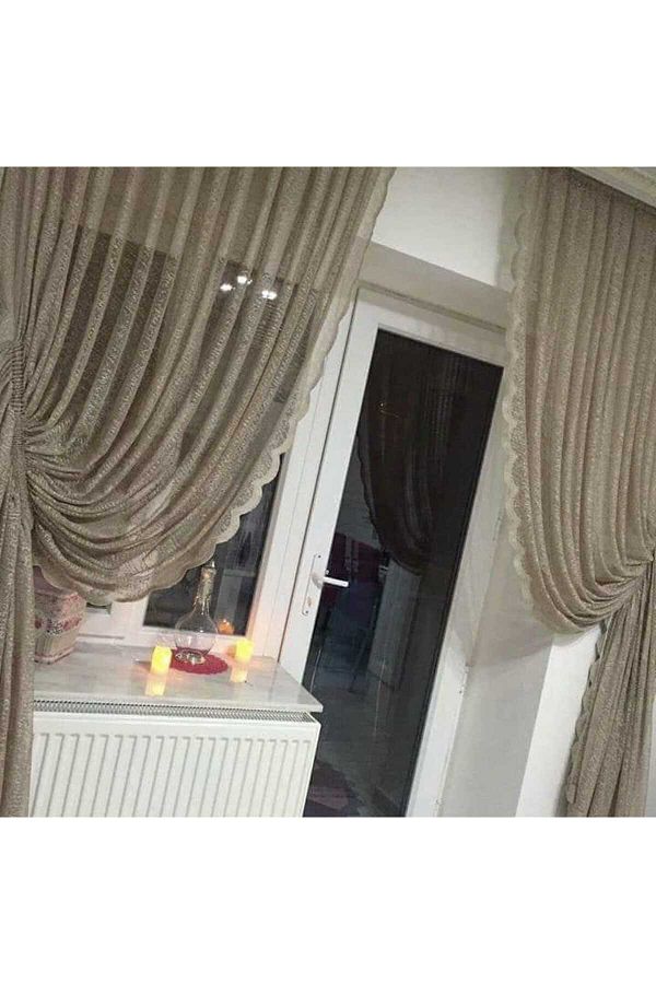 CEYLANLAR-Two Background Curtains Drawstring Mink Slub 1