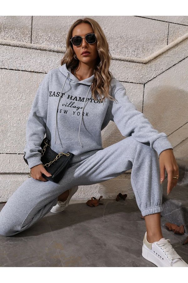 Grey womens tracksuit set best sale