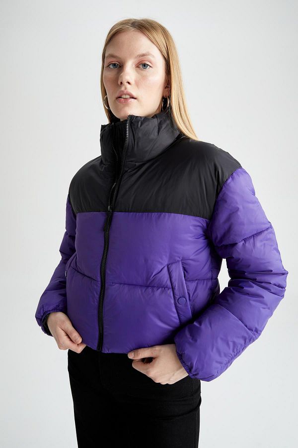 Color block puffer jacket top