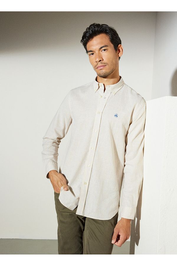 BROOKS BROTHERS-Slim Fit Button-Down Collar Beige Men's Shirt Bbsp23Msh031 1