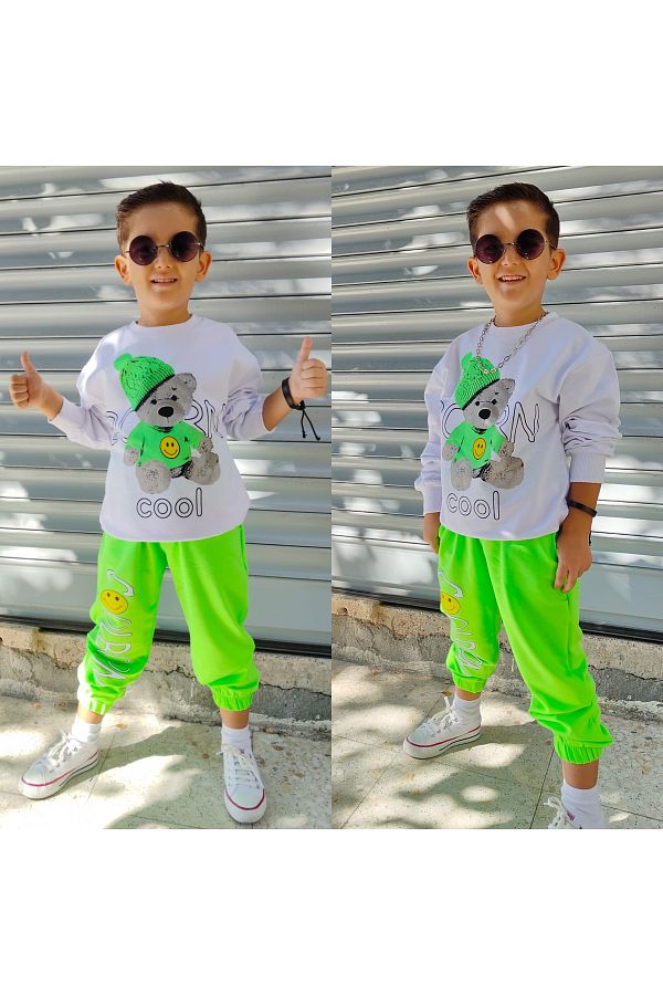 Bisahane Children s Neon Green Tracksuit Set of 2 Trendyol