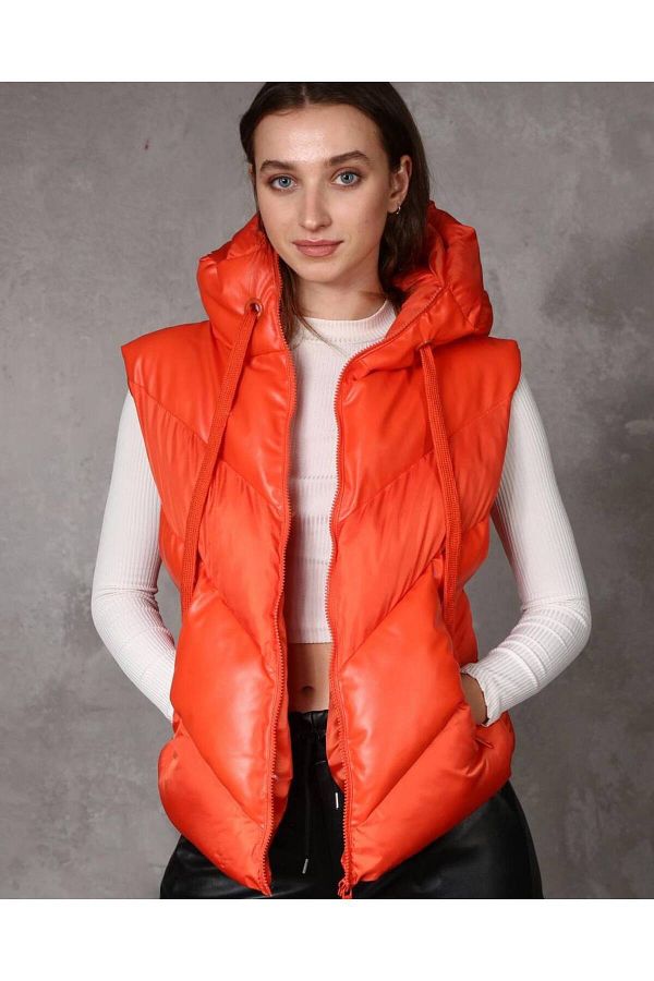 anonim-Orange Hooded Puffer Vest - Winter Trend 1