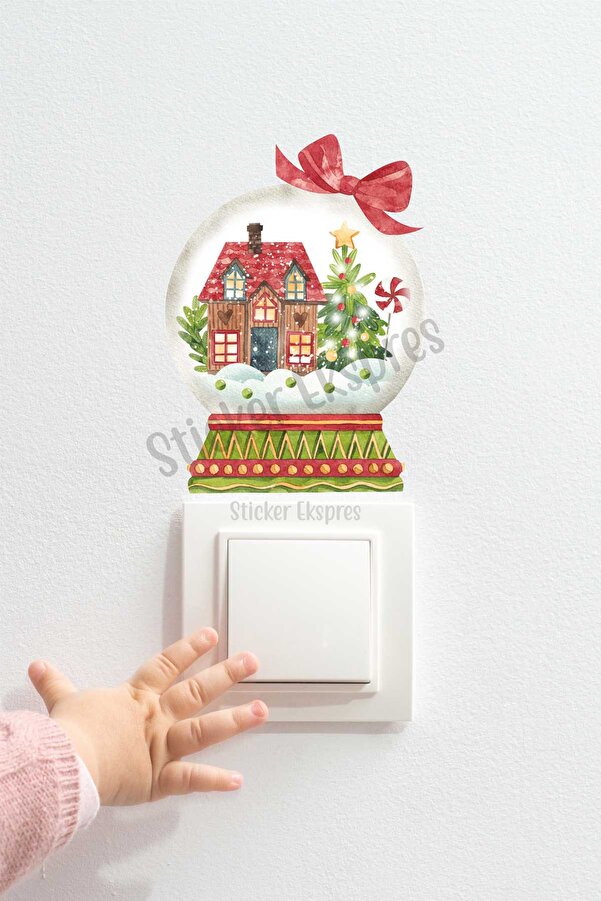 Sticker Ekspres Kar Küresinde Ev K4 Yılbaşı Yeni Yıl Priz Sticker