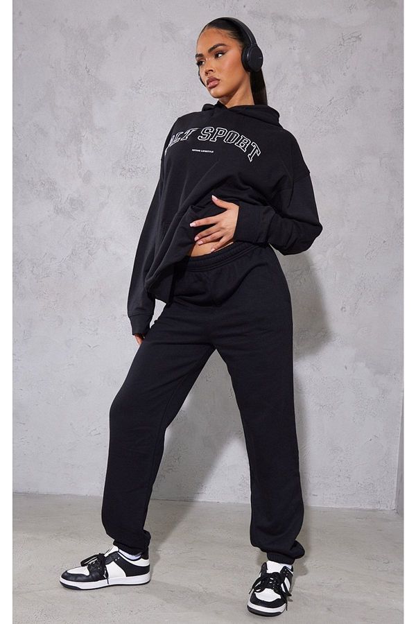 DUBU BUT K Plt Sport Tracksuit Set Sweatshirt Jogger Black Printed Oversize Hooded Rubber Leg Trendyol