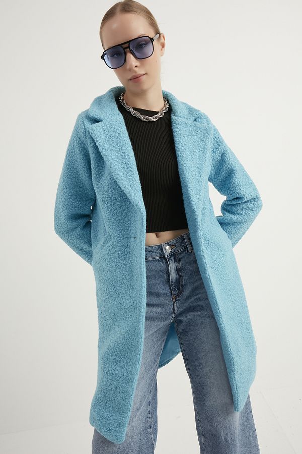 MEECY-Babyblauer Bouclé-Mantel für Damen 1