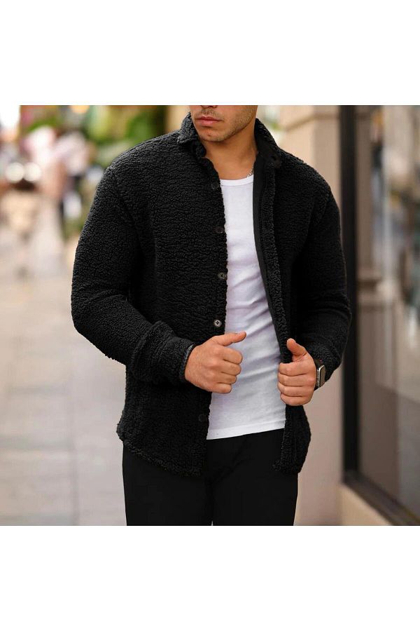 CASUAL SU T Men s Black Winter Thick Plush Cardigan Trendyol