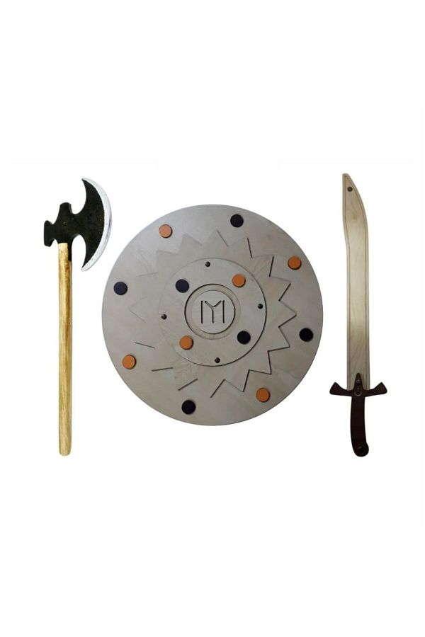 Ahtek-Wooden Toy Set 3 Pieces Shield + Ax + Sword 1