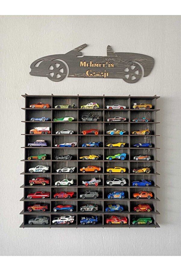 CrDesign Oyuncak Araba Rafı 50'li Eskitme Siyah 1/64 Ölçek