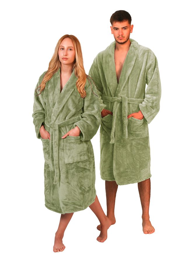 Lucy and Home-Soft Textured Green Fleece Dressing Gown 1