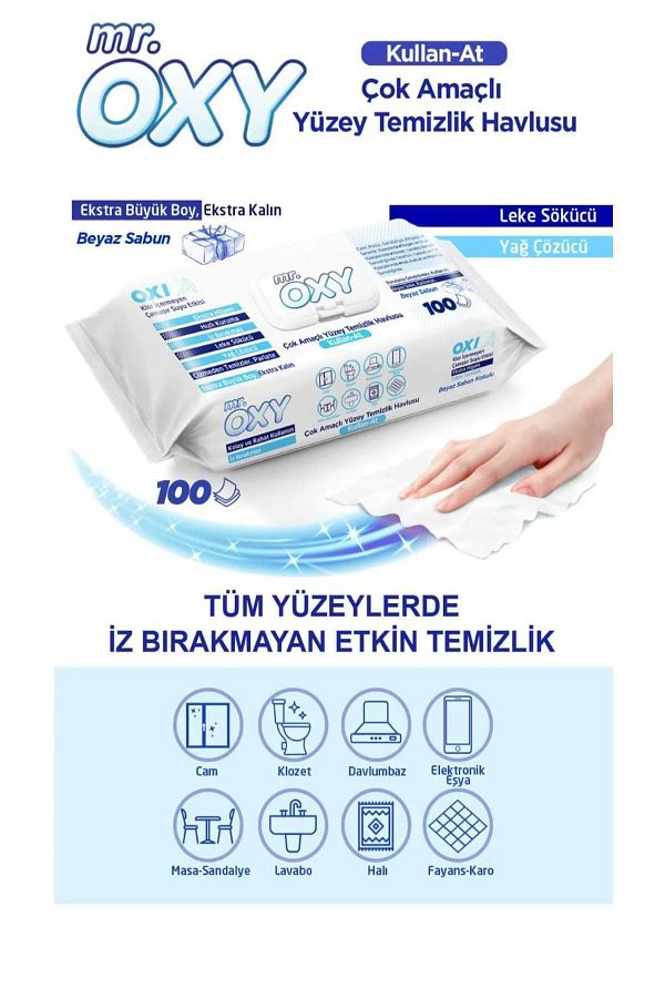 MR.OXY-Oxy MR.OXY MULTI-PURPOSE SURFACE CLEANING TOWEL WHITE SOAP SCENTED 100 Pcs 1