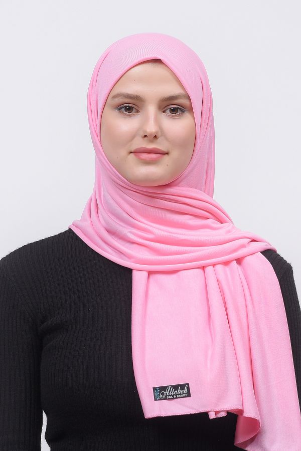 Altobeh-حجاب شال قطني ممشط مستقيم وردي فاتح 1