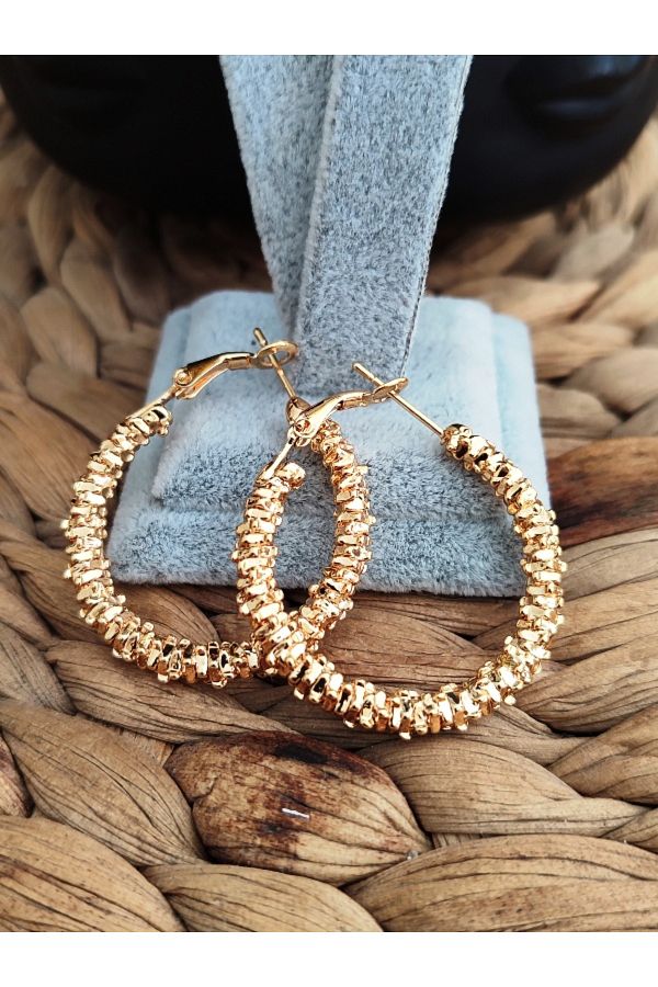 TURB J Women s Set of 2 Trendy Star Dust Big Hoop Vip Gold Color