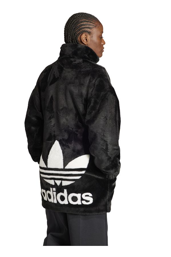 adidas Black Women s Stand Collar Coat IS5254 FAUX FUR JACKET Trendyol