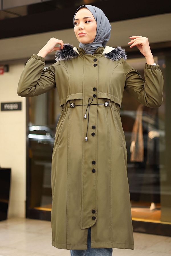 InStyle-Sleeve Cover Detail Gathered 0303 Coat - Khaki 1