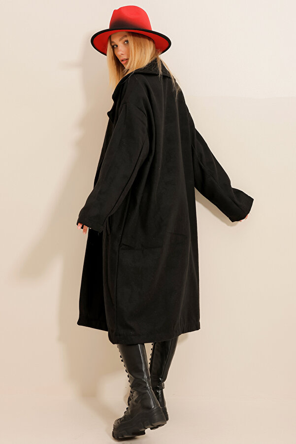 langer schwarzer damenmantel