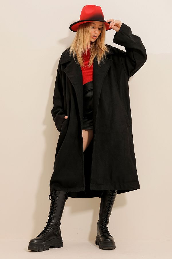 Trend Alacat Stili Women s Black Stamp Unlined Long Coat ALC X11111 Trendyol