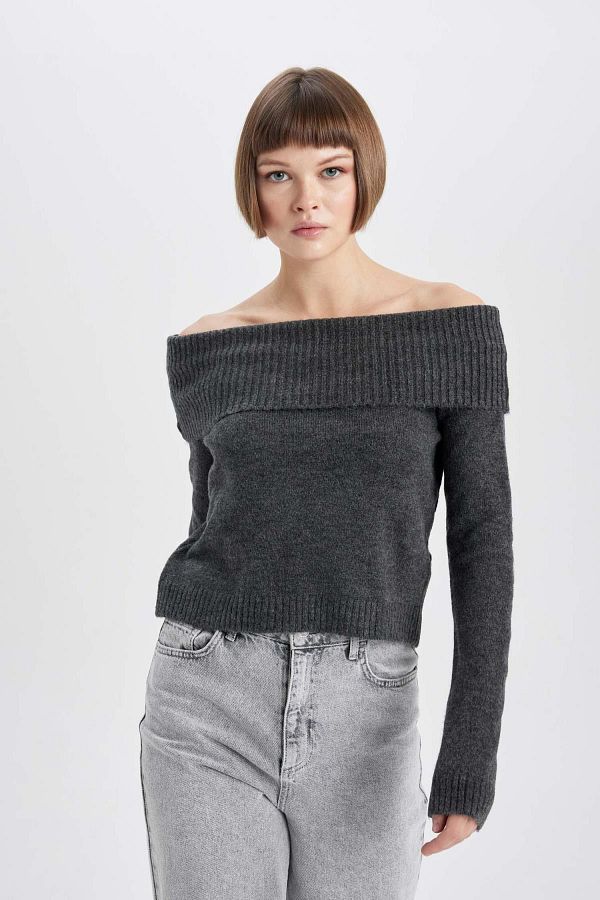 Defacto Fitted Open Shoulder Sweater B3826ax23wn Trendyol