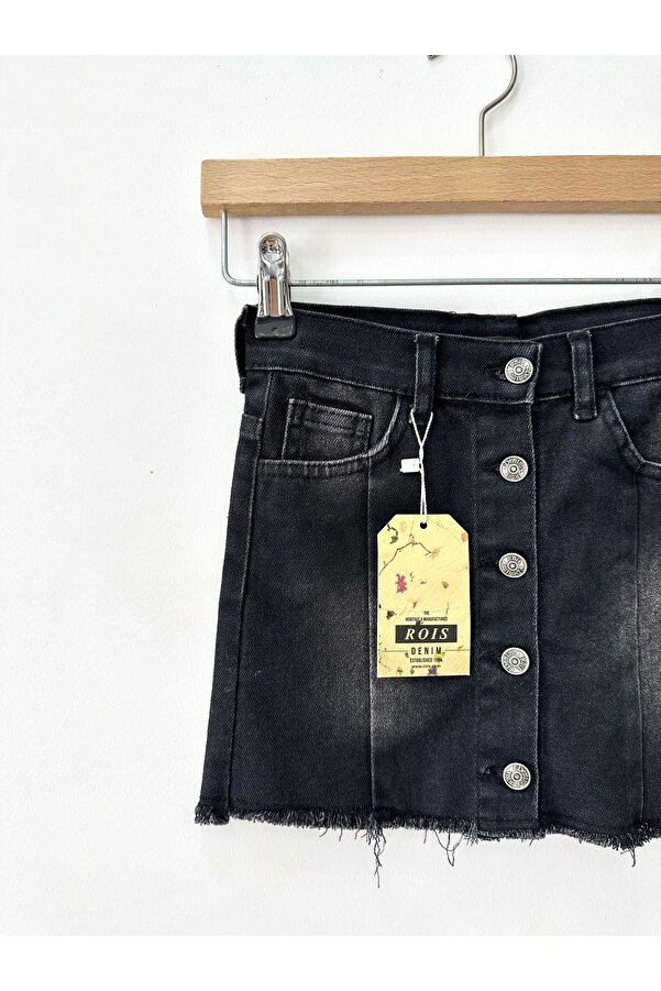 rois kids BLACK DENIM SKIRT WITH BUTTONS FRONT- Trendyol