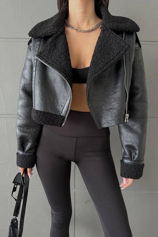 Eka Winter Jacket Black Crop Trendyol