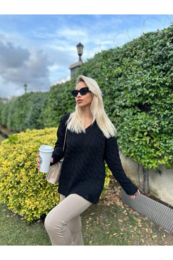 Ripped v neck sweater hot sale