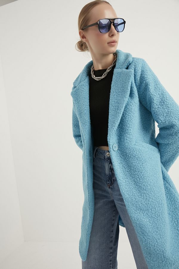 Light blue boucle coat clearance