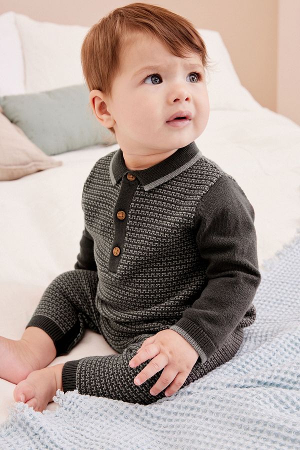 Next Baby 100 Cotton Charcoal Gray Knitwear Jumpsuit Trendyol