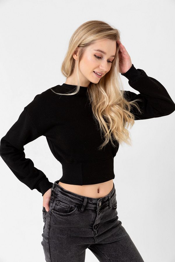 DEN KK CEMREMS Trend Crew Neck Corset Crop 3 Thread Raised Sweat Trendyol