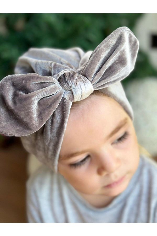 QUEEN AKSESUAR-Luxury velvet female child wire-knot adjustable bow hair cap scarf grey 1