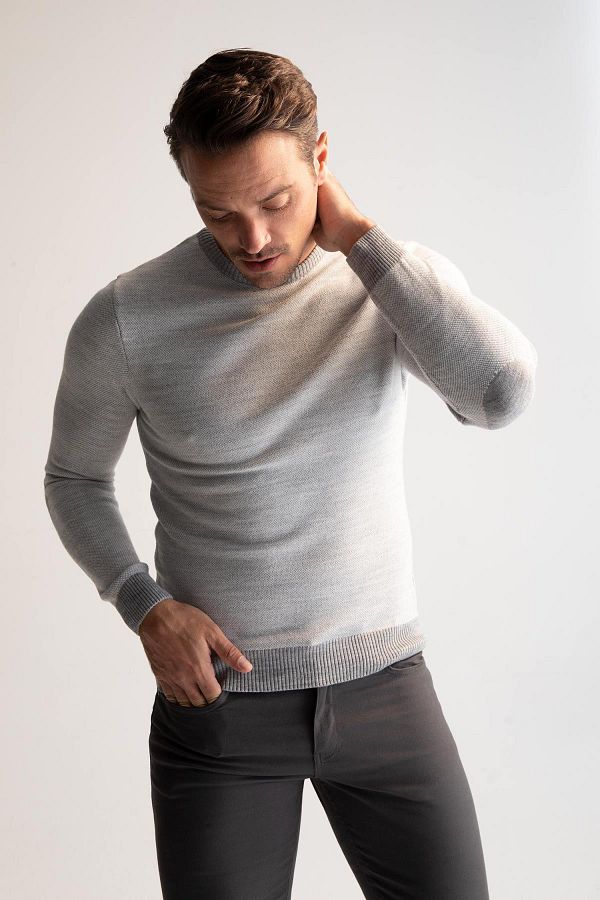 DeFacto-Slim Fit Slim Fit Strickpullover mit Rundhalsausschnitt und detaillierten Ärmeln R1110az22wn 1
