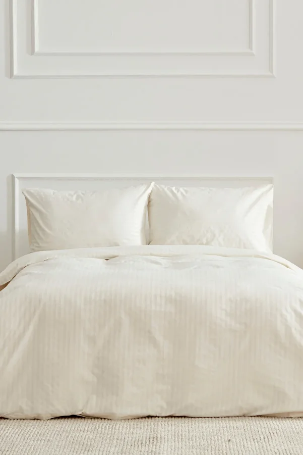 Karaca Home-Josef Ecru Striped Satin Double Duvet Cover Set 1