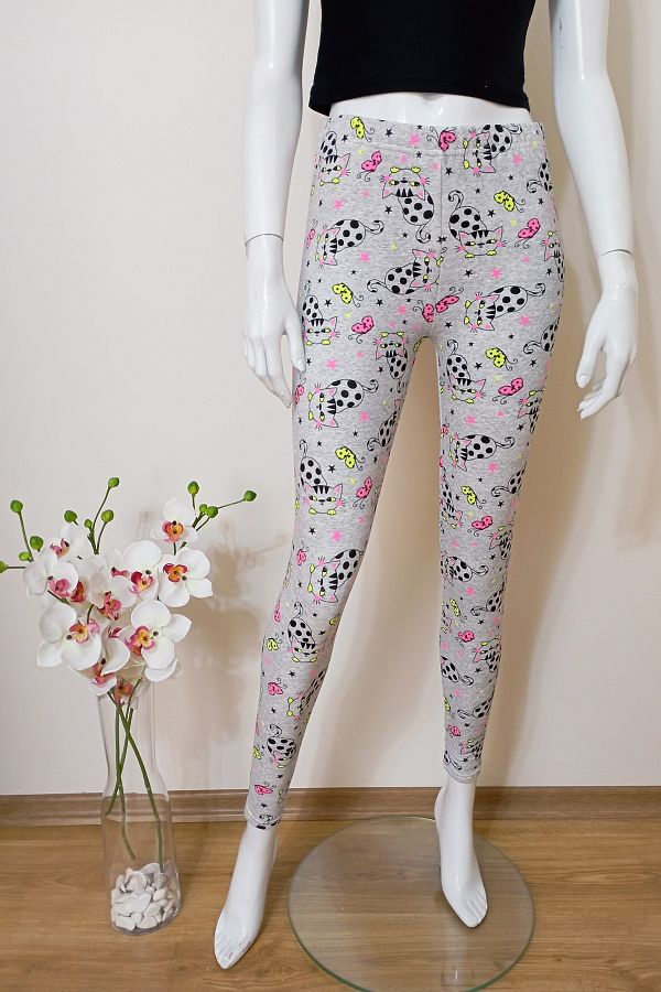 V P BERA TEKST L Women s Gray Patterned Winter Leggings with Ribbon Inside Trendyol