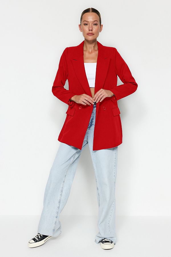 Trendyol Collection-Piros, normál bélésű, duplasoros záródású, szövött blézer dzseki TWOSS20CE0059 1