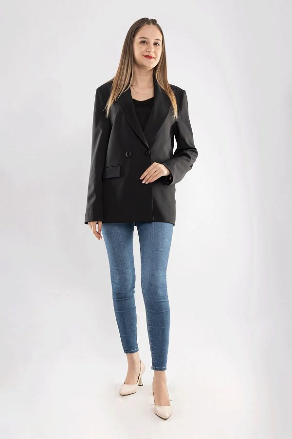 AYHAN-Women's Black Single Button Blazer Jacket 1