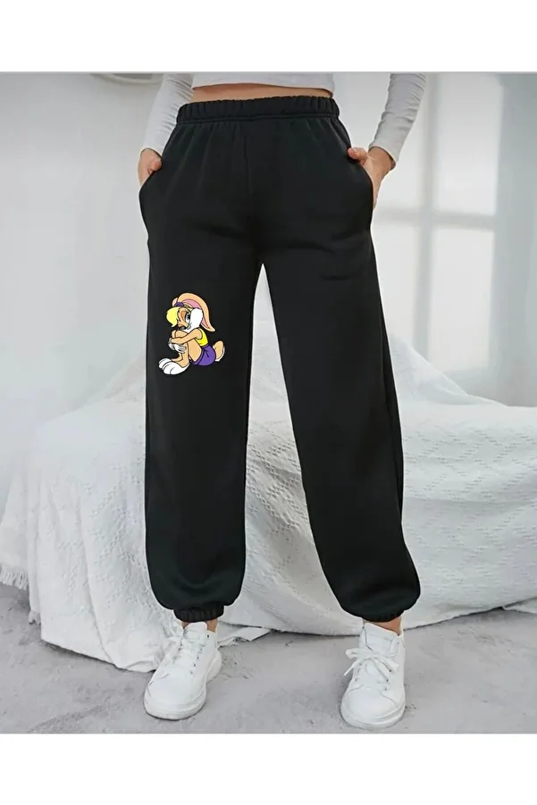 Revasser-Black Tom And Jerry Print Jogger Sweatpants 1