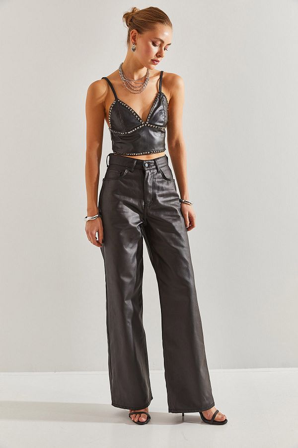 Bianco Lucci-Beschichtete Palazzo-Hose für Damen 1