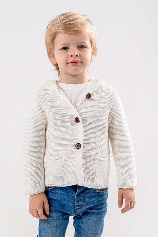 Minora Ünisex Triko Kapşonlu Çocuk Hırkası Kemik 9-24ay